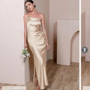 Revelry Jade Satin Bridesmaid Dress in Color Gold Champagne